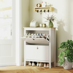 Rackhams 2 Drawer Shoe Cabinet with Flip Doors for Hallway, Entryway, Green - White - thumbnail 1