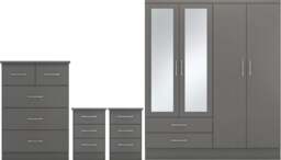 Rackhams Nevada 4 Door Wardrobe 4 Piece Bedroom Set - 3D Effect Grey