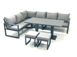 Rackhams Aluminium Outdoor Garden Furniture Set Corner Sofa 2 Small Footstool Adjustable Rising Lifting Dining Table Sets Dark Grey - thumbnail 1