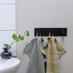 Rackhams Black Stainless Steel Triple Towel Hook (192 x 48mm) Self Adhesive Bathroom Wall Mounted - thumbnail 2