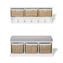 Rackhams Tetbury White Storage Bench with Natural Wicker Baskets and Grey Cushion - Large - thumbnail 6