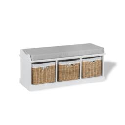 Rackhams Tetbury White Storage Bench with Natural Wicker Baskets and Grey Cushion - Large - thumbnail 4