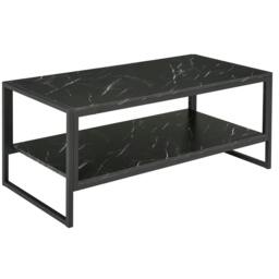 Rackhams Coffee Table, Two-Tier Faux Marble Effect Centre Table with Metal Frame and Storage Shelf for Living Room, 106 x 50 x 45cm, Black - thumbnail 1