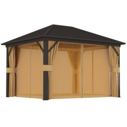 Rackhams 3.6 x 3(m) Metal Garden Hardtop Gazebo with Screened Curtain Brown - thumbnail 3