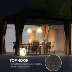 Rackhams 3.6 x 3(m) Metal Garden Hardtop Gazebo with Screened Curtain Brown - thumbnail 5