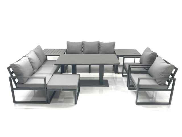 Rackhams Garden Sofa Set Aluminium Furniture Rising Dining Tabe Set with 2 Chair Big Footstools 2 Side Tables Dark Grey - image 1