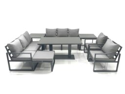 Rackhams Garden Sofa Set Aluminium Furniture Rising Dining Tabe Set with 2 Chair Big Footstools 2 Side Tables Dark Grey