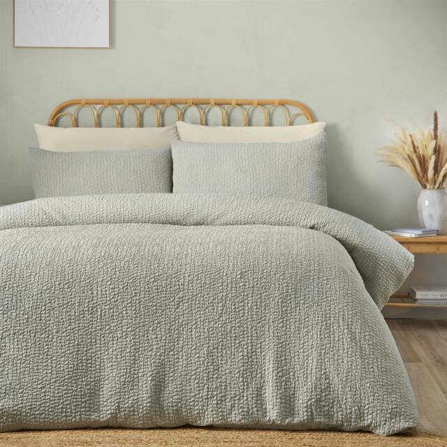 Rackhams Crinkle Seersucker Green Duvet Cover Set - Double - image 1