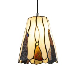 Rackhams Traditional Amber Stained Glass Tiffany Pendant Light Shade with Coloured Gems