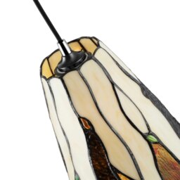 Rackhams Traditional Amber Stained Glass Tiffany Pendant Light Shade with Coloured Gems - thumbnail 3