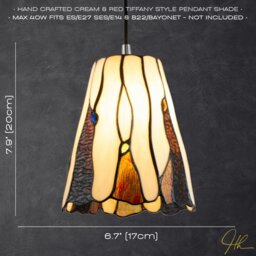 Rackhams Traditional Amber Stained Glass Tiffany Pendant Light Shade with Coloured Gems - thumbnail 6