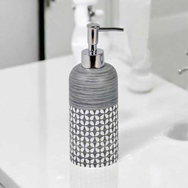 Rackhams Ravello Geo Floral Grey & White Liquid Soap Dispenser - image 1