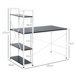 Rackhams Computer Desk with Storage Shelves on Left or Right, Industrial Reversible Writing Desk for Home Office, Study, Easy Assembly, Black and White - thumbnail 3