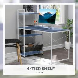 Rackhams Computer Desk with Storage Shelves on Left or Right, Industrial Reversible Writing Desk for Home Office, Study, Easy Assembly, Black and White - thumbnail 5