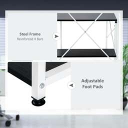 Rackhams Computer Desk with Storage Shelves on Left or Right, Industrial Reversible Writing Desk for Home Office, Study, Easy Assembly, Black and White - thumbnail 6