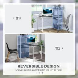 Rackhams Computer Desk with Storage Shelves on Left or Right, Industrial Reversible Writing Desk for Home Office, Study, Easy Assembly, Black and White - thumbnail 4