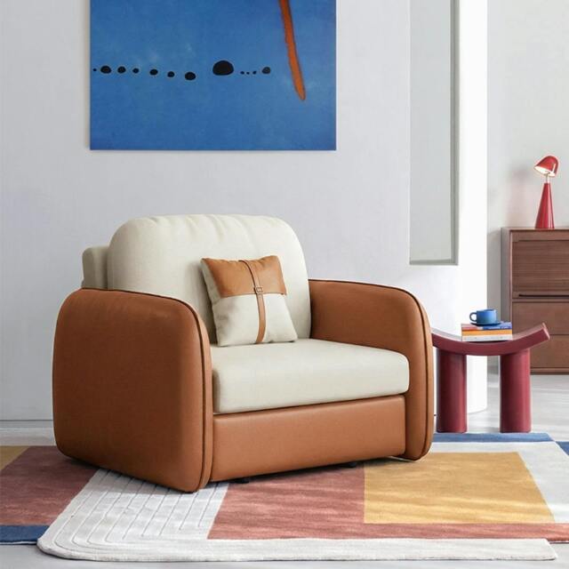 Rackhams Caio Single Sofa Bed, Leathaire - 146cm (with one drawer) - Orange - image 1