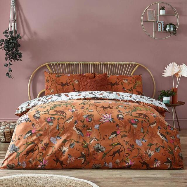 Rackhams Wildlings Tropical Duvet Cover Set - Warm Sienna - Double - Warm Sienna - 50% Cotton/50% Polyester