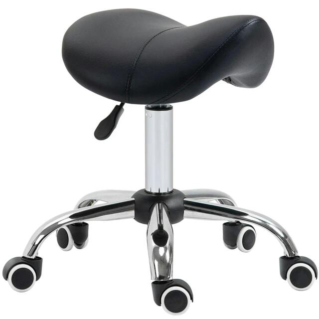 Rackhams Cosmetic Stool 360° Rotate Height Adjustable Salon Massage Spa Chair Hydraulic Rolling Faux Leather Saddle Stool Mobility, Black - image 1