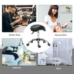 Rackhams Cosmetic Stool 360° Rotate Height Adjustable Salon Massage Spa Chair Hydraulic Rolling Faux Leather Saddle Stool Mobility, Black - thumbnail 4