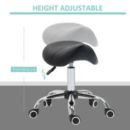 Rackhams Cosmetic Stool 360° Rotate Height Adjustable Salon Massage Spa Chair Hydraulic Rolling Faux Leather Saddle Stool Mobility, Black - thumbnail 3