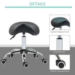 Rackhams Cosmetic Stool 360° Rotate Height Adjustable Salon Massage Spa Chair Hydraulic Rolling Faux Leather Saddle Stool Mobility, Black - thumbnail 5