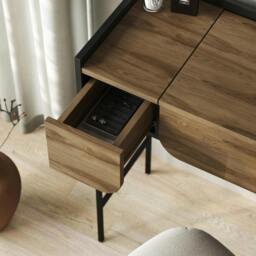 Rackhams Modern Terra Dressing Table Lift-Up Mirror Storage Space 2 Drawers Bedroom Vanity Table W100xD40cm Whiskey Oak Black Wood - Whiskey Oak-Black - thumbnail 5