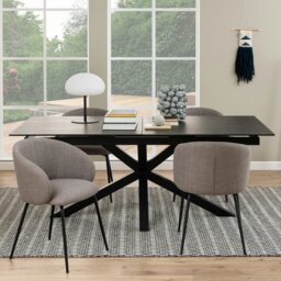 Rackhams Heaven Extendable Dining Table with Ceramic Black Top 200cm - Black - No - Black - thumbnail 4