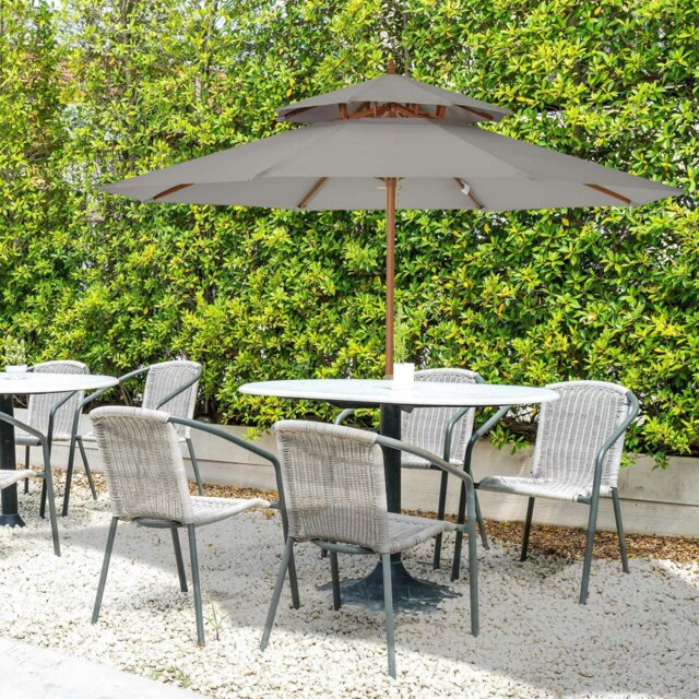 Rackhams 2.7 m Garden Parasol Umbrella, Double Tier Garden Umbrellas Outdoor Sun Umbrella Sunshade Bamboo Ribs, Beige - Grey - 2.7m x 2.7m x 2.6m - image 1