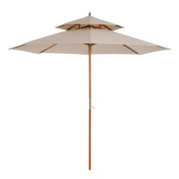 Rackhams 2.7 m Garden Parasol Umbrella, Double Tier Garden Umbrellas Outdoor Sun Umbrella Sunshade Bamboo Ribs, Beige - Grey - 2.7m x 2.7m x 2.6m - thumbnail 3
