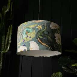 "Rackhams Emerald Mythical Plumes Velvet Lampshade - Ceiling Pendant / Arc Lamp - 35cm Diameter x 25cm Height (14"" x 10"")" - thumbnail 1