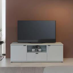 Rackhams Ganymede Wide TV Unit with Open Shelf, Drawer & 2 Doors in Light Grey - W 129.8 X  H 43.9 X  D 41.3cm - 1 - Manufactured Wood