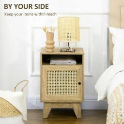 Rackhams Narrow Rattan Nightstand, Side End Table with Shelf and Cupboard, 39cm x 35cm x 60cm, Natural - thumbnail 4