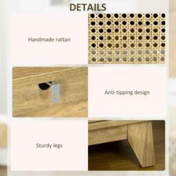 Rackhams Narrow Rattan Nightstand, Side End Table with Shelf and Cupboard, 39cm x 35cm x 60cm, Natural - thumbnail 6