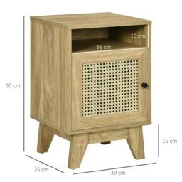 Rackhams Narrow Rattan Nightstand, Side End Table with Shelf and Cupboard, 39cm x 35cm x 60cm, Natural - thumbnail 3