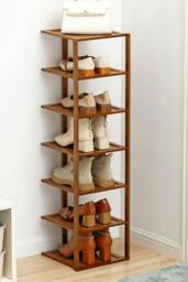 Rackhams 7 Tiers Bamboo Shoe Rack Entryway Hallway Shoe Storage Shelf - Brown - Brown - One Size