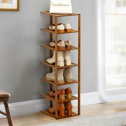 Rackhams 7 Tiers Bamboo Shoe Rack Entryway Hallway Shoe Storage Shelf - Brown - Brown - One Size - thumbnail 3