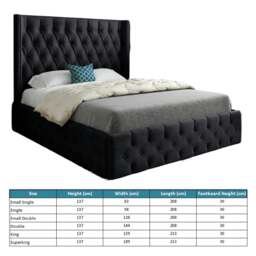 Rackhams Turin Straight Winged Upholstered Soft Velvet Bed Frame - Black - Blue - King - thumbnail 5