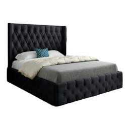 Rackhams Turin Straight Winged Upholstered Soft Velvet Bed Frame - Black - Blue - King - thumbnail 6