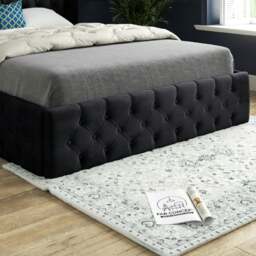 Rackhams Turin Straight Winged Upholstered Soft Velvet Bed Frame - Black - Blue - King - thumbnail 4