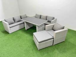 Rackhams Patio Garden Furniture Sets with Black Glass Top Dining Table 3 Seater Sofa Armchair Big Stool Light Grey - thumbnail 2