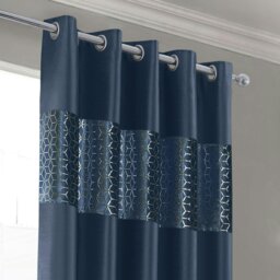 Rackhams Vera Faux Silk Crushed Velvet Ready Made Eyelet Curtains - 168cm x 228cm - Navy