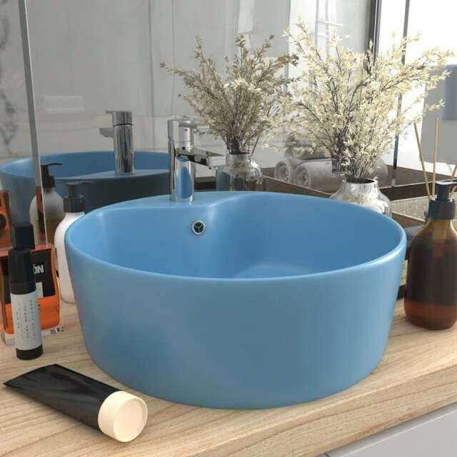 Rackhams Luxury Wash Basin with Overflow Matt Light Blue 36x13 cm Ceramic