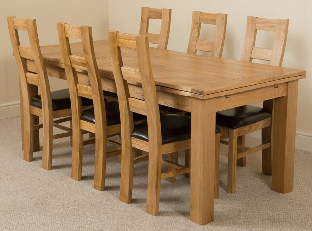 Rackhams Richmond Large Oak Extending Dining Table with Yale Oak Chairs - Natural Oak - 6 chairs - image 1