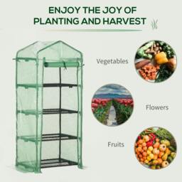 Rackhams 4 Tier Mini Greenhouse, Portable Compact Green House with Steel Frame, PE Cover, Roll-up Door, 70 x 50 x 160 cm, Green - thumbnail 6
