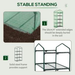 Rackhams 4 Tier Mini Greenhouse, Portable Compact Green House with Steel Frame, PE Cover, Roll-up Door, 70 x 50 x 160 cm, Green - thumbnail 3