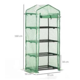 Rackhams 4 Tier Mini Greenhouse, Portable Compact Green House with Steel Frame, PE Cover, Roll-up Door, 70 x 50 x 160 cm, Green - thumbnail 2