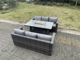 Rackhams 6 Seater Outdoor PE Rattan Garden Furniture Gas Fire Pit Dining Table Set Lounge Sofa Three Seater Sofa Dark Grey Mixed Patio - thumbnail 3