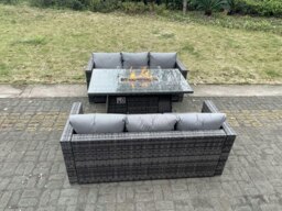 Rackhams 6 Seater Outdoor PE Rattan Garden Furniture Gas Fire Pit Dining Table Set Lounge Sofa Three Seater Sofa Dark Grey Mixed Patio - thumbnail 2