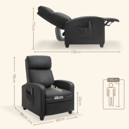 Rackhams Recliner Sofa Chair PU Leather Massage Armcair w/ Remote - Grey - PU, Sponge, PP - 68cm x 88cm x 98cm - thumbnail 4